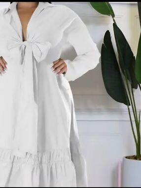White Tie-Front Long Sleeve Maxi Dress